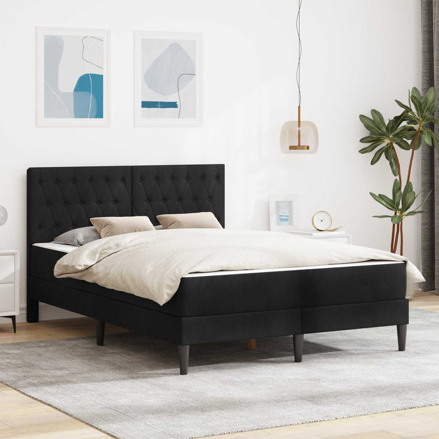 Bedframe met matras met hoofdeinde Zwart 140 x 190 cm Fluweel