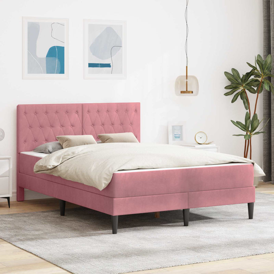 Bedframe met matras met hoofdeinde Roze 140 x 200 cm Fluweel