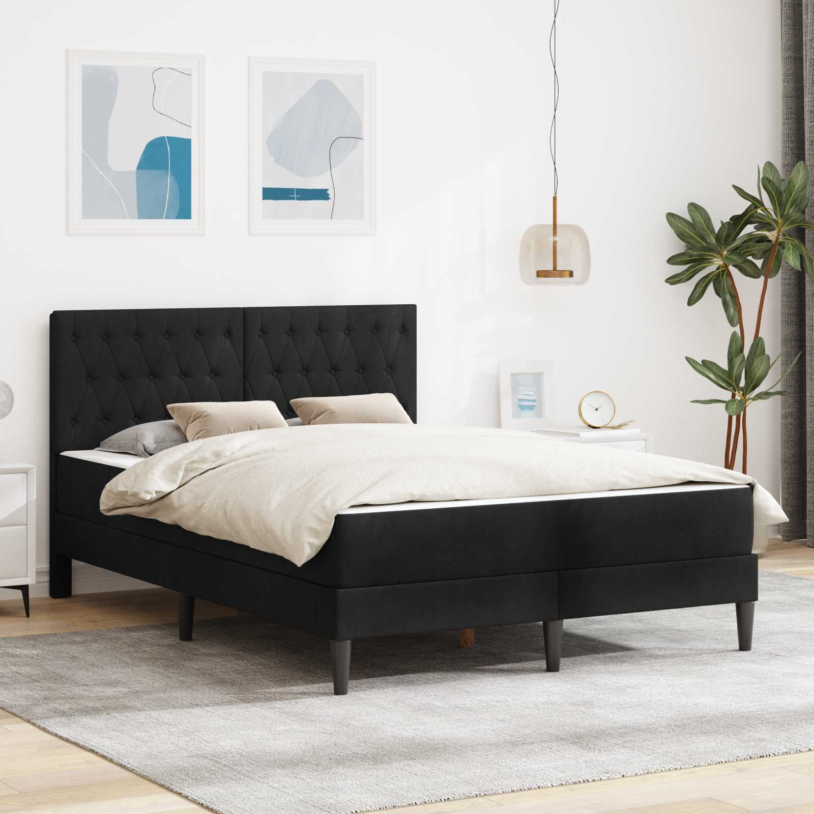 Bedframe met matras met hoofdeinde Zwart 160 x 200 cm Fluweel