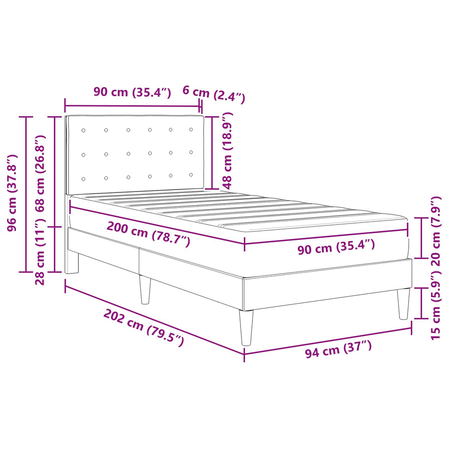 Bedframe met matras met hoofdeinde Taupe 90 x 200 cm Stof