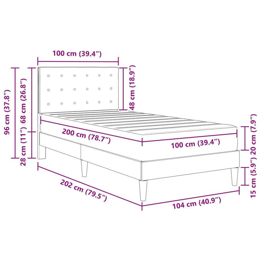 Bedframe met matras met hoofdeinde Zwart 100 x 200 cm Stof