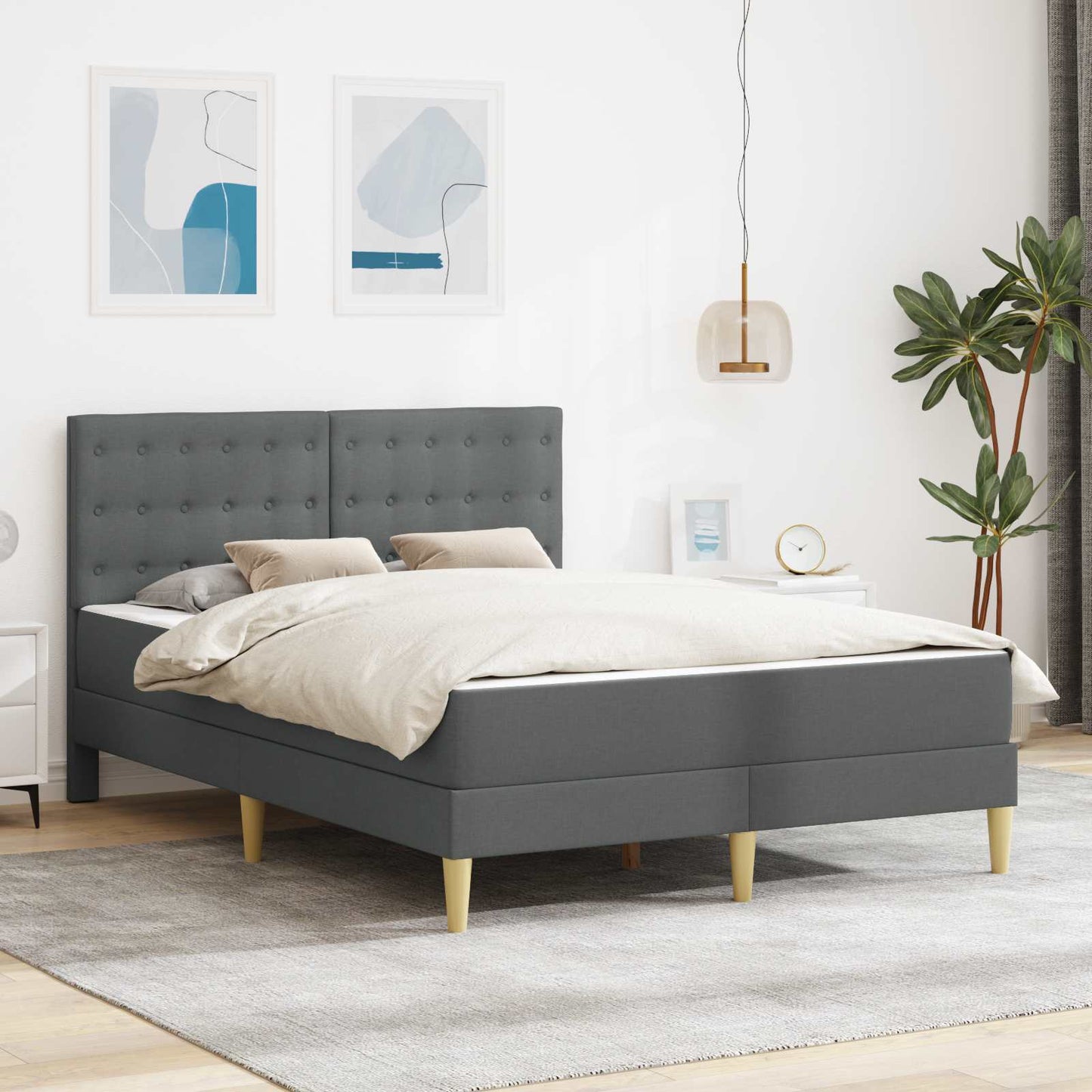 Bedframe met matras Donkergrijs 140 x 190 cm Stof