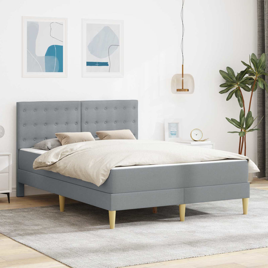 Bedframe met matras met hoofdeinde Lichtgrijs 140 x 200 cm Stof