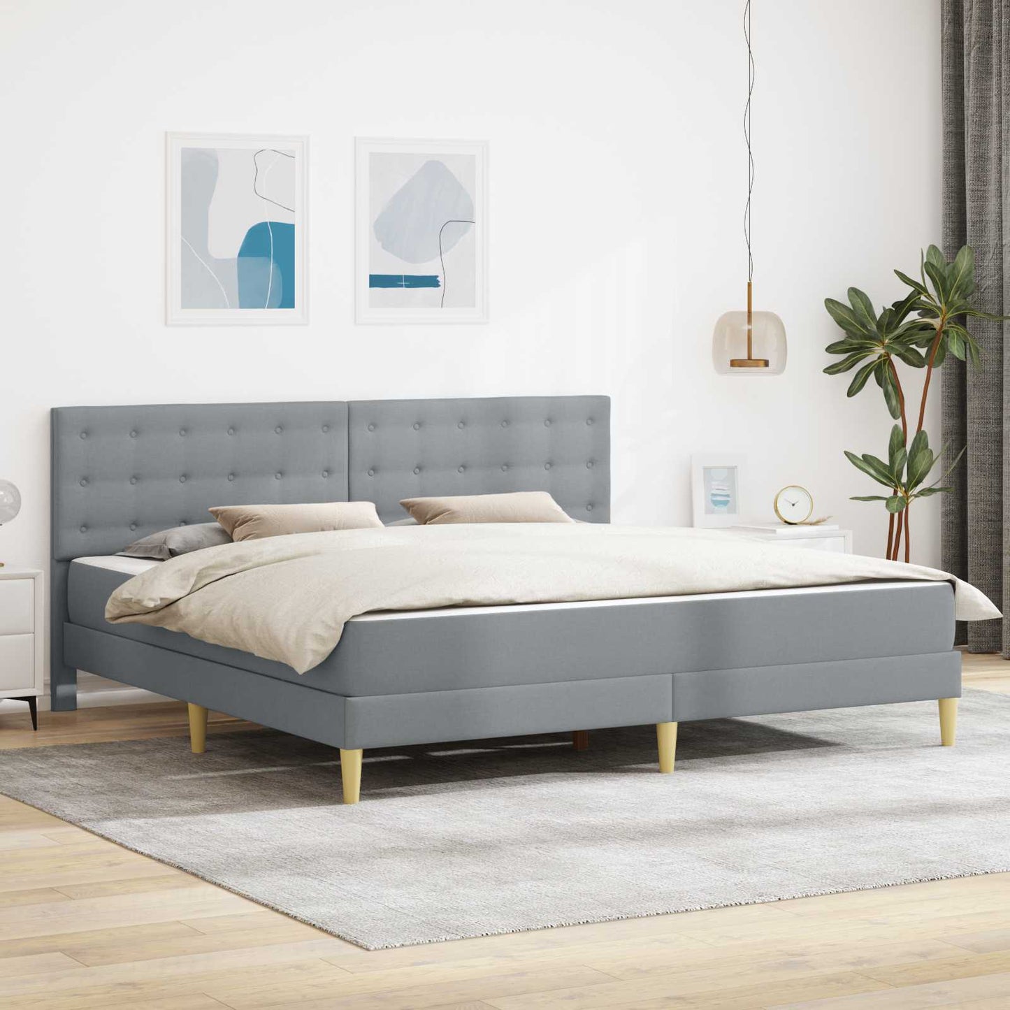 Bedframe met matras met hoofdeinde Lichtgrijs 180 x 200 cm Stof