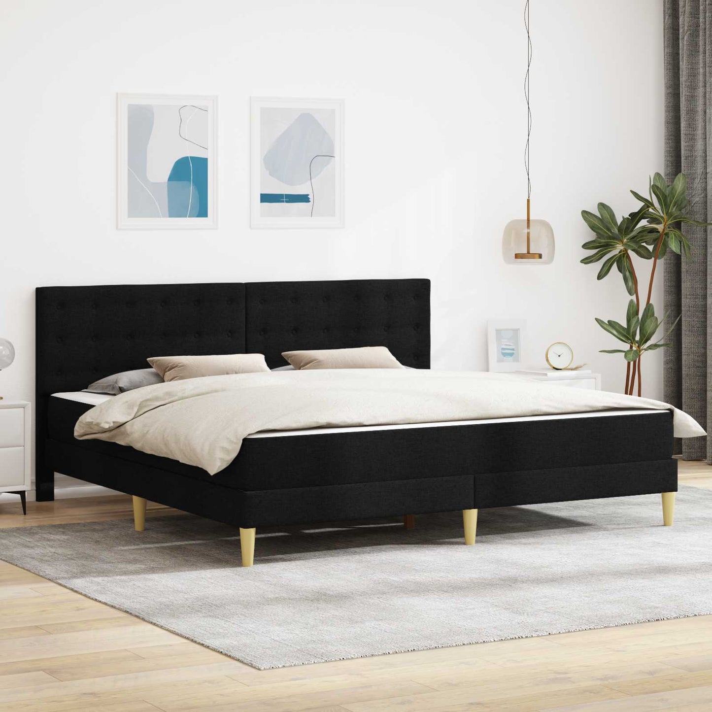 Bedframe met matras met hoofdeinde Zwart 180 x 200 cm Stof
