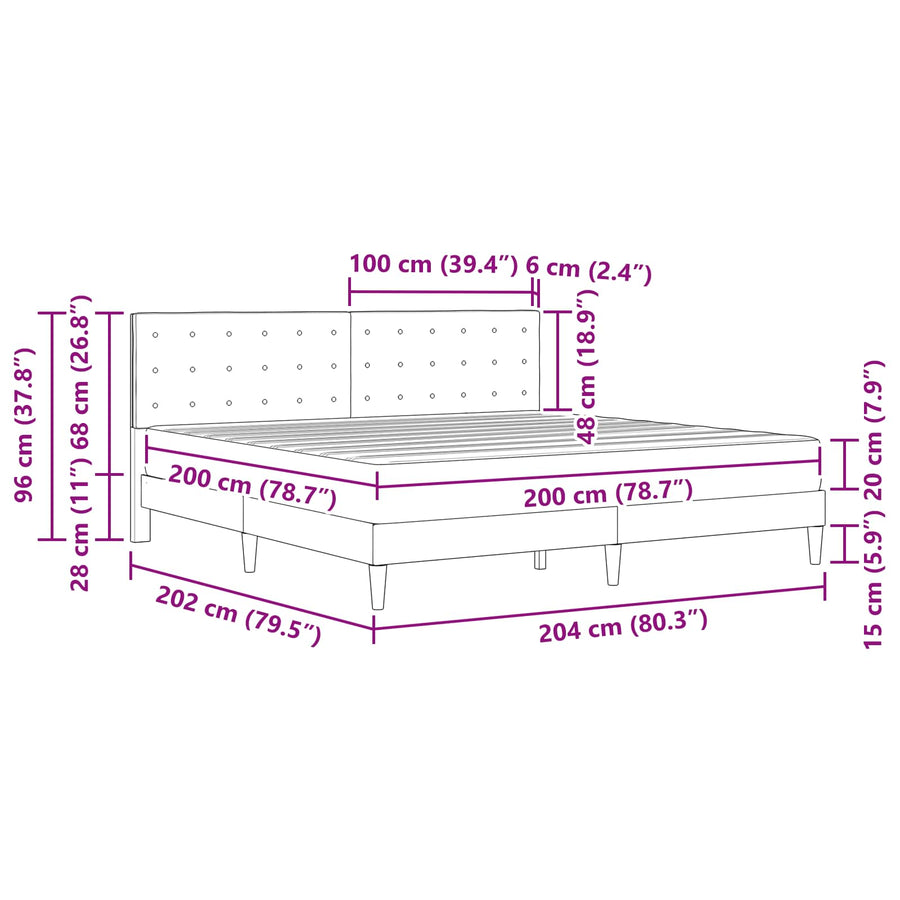 Bedframe met matras met hoofdeinde Taupe 200 x 200 cm Stof