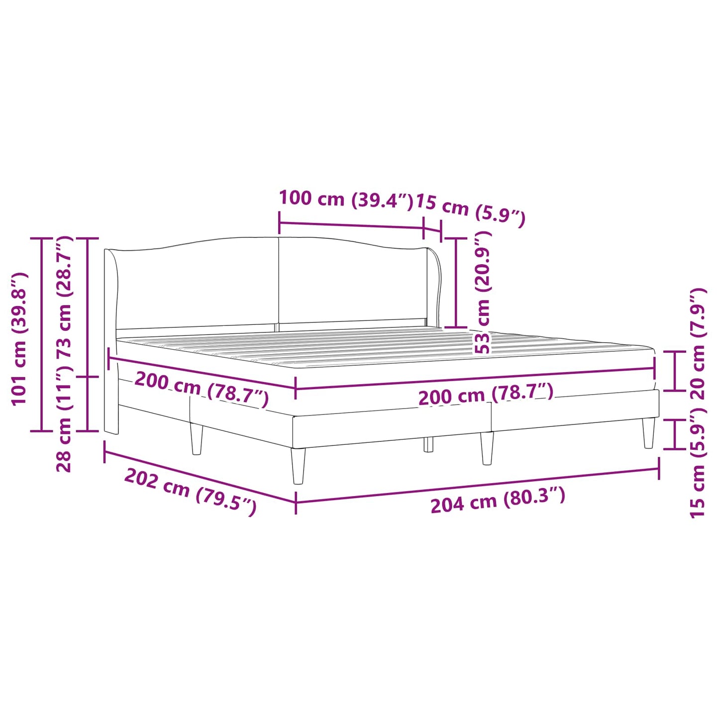 Bedframe met hoofdeinde Wit 200 x 200 cm Kunstleer