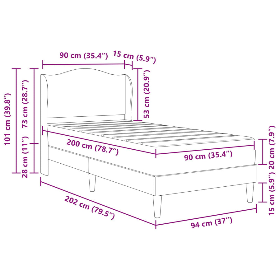 Bedframe met hoofdeinde Zwart 90 x 200 cm Fluweel