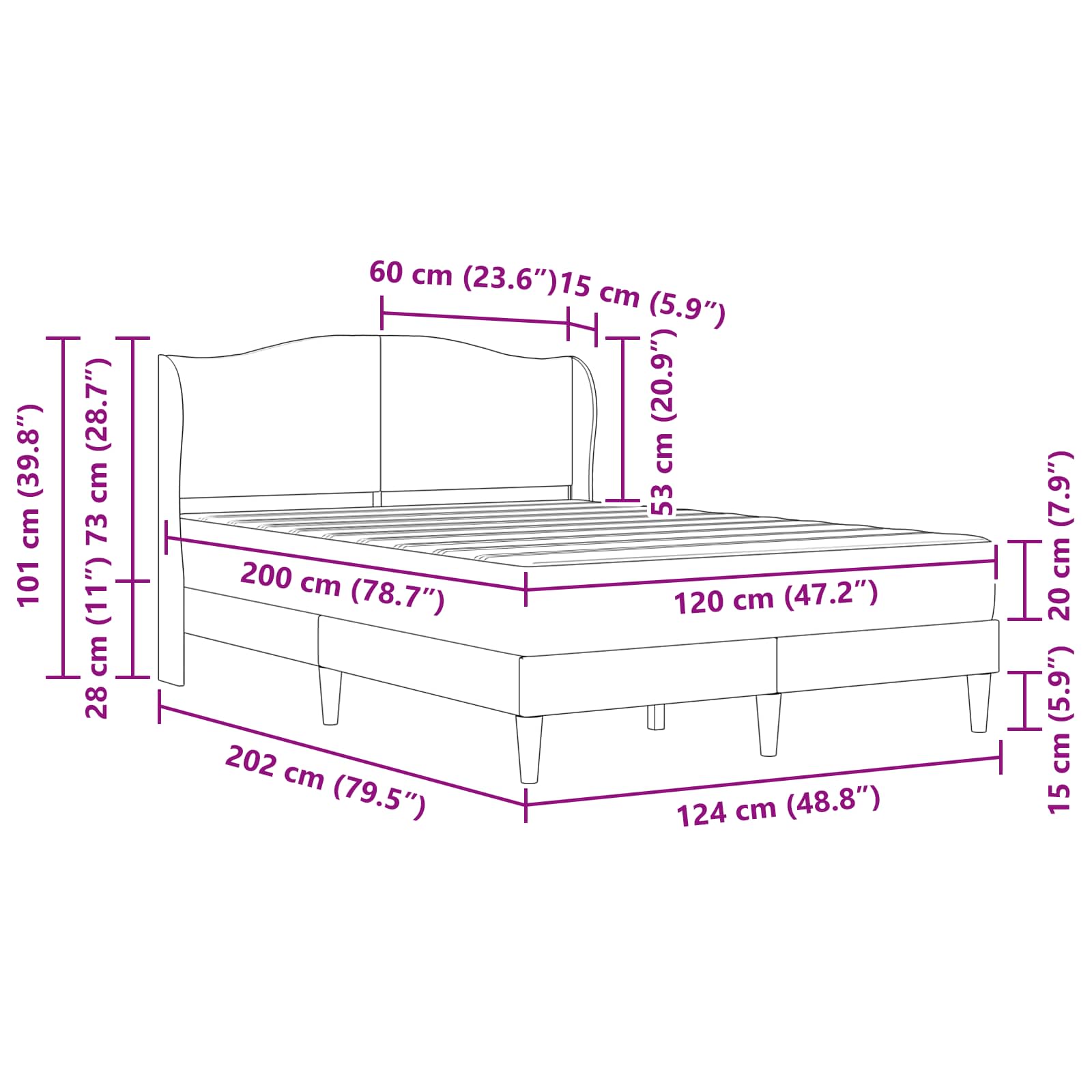 Bedframe met hoofdeinde Blauw 120 x 200 cm Fluweel