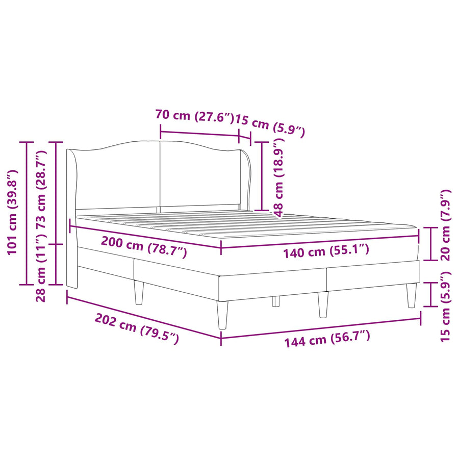 Bedframe met hoofdeinde Lichtgrijs 140 x 200 cm Fluweel