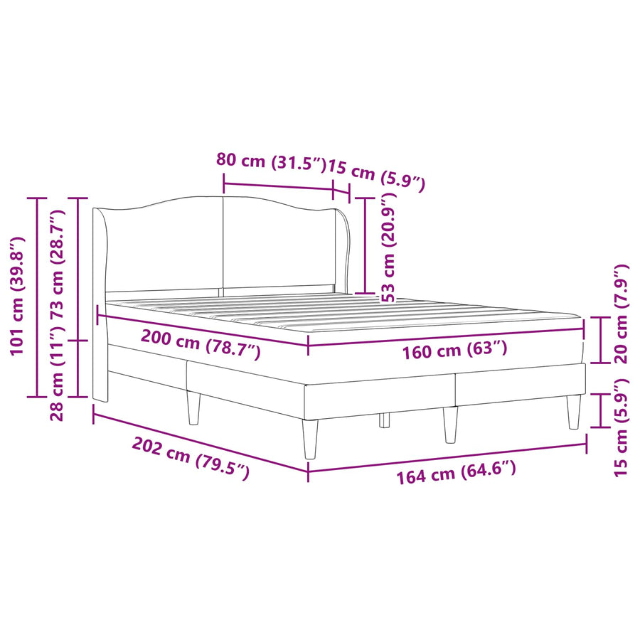 Bedframe met hoofdeinde Donkergrijs 160 x 200 cm Fluweel
