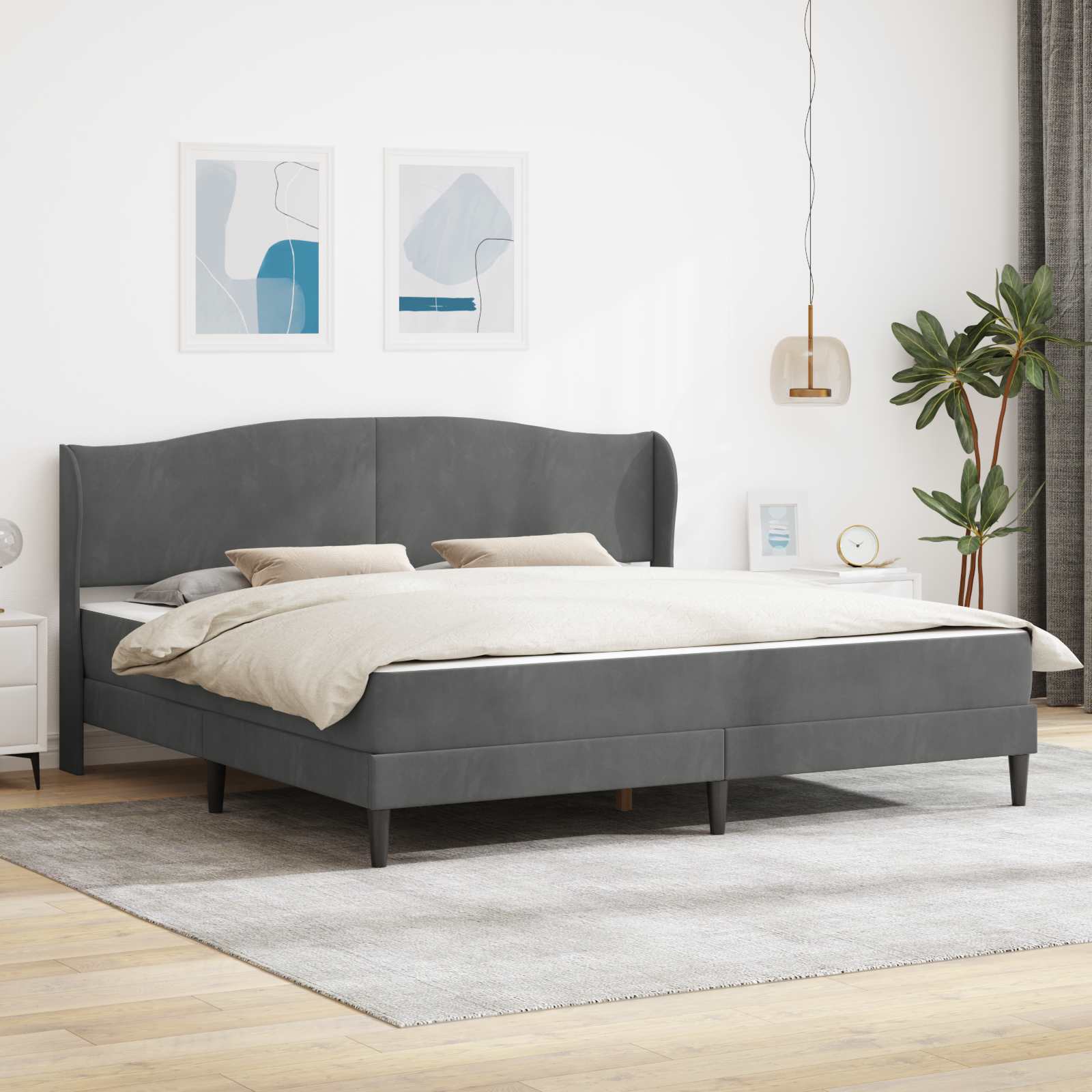 Bedframe met hoofdeinde Donkergrijs 200 x 200 cm Fluweel