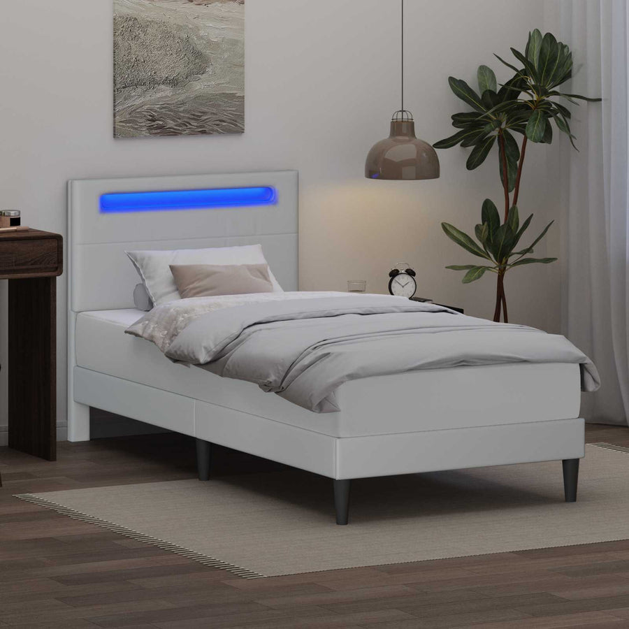 Bedframe met LED-stripverlichting Wit 90 x 190 cm Kunstleer