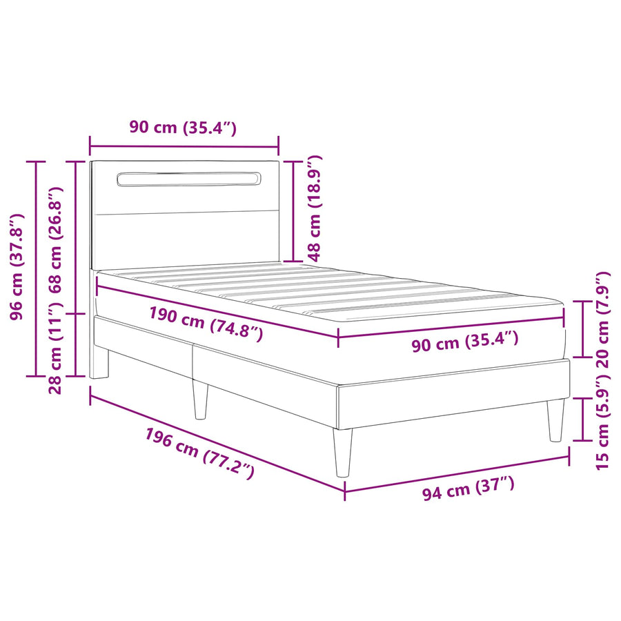 Bedframe met LED-stripverlichting Wit 90 x 190 cm Kunstleer