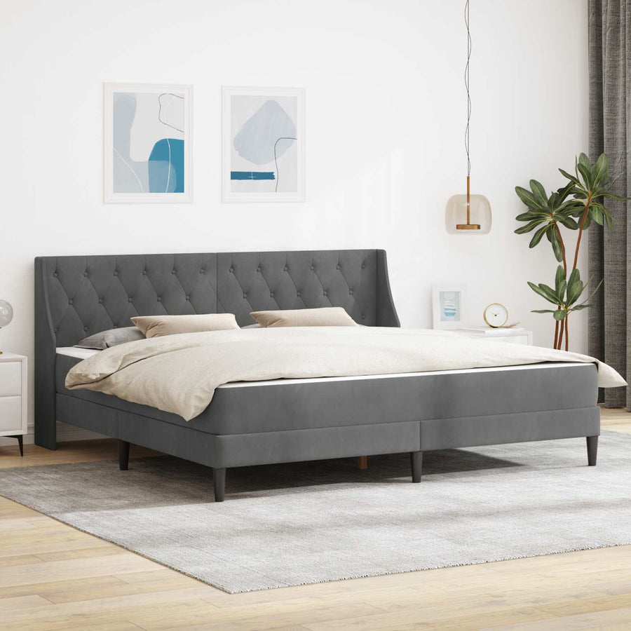 Bedframe met matras met matras 2 pcs Donkergrijs Fluweel