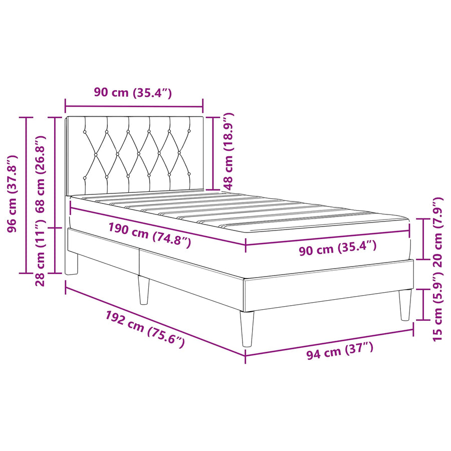 Bedframe met matras Donkergrijs 90 x 190 cm Fluweel