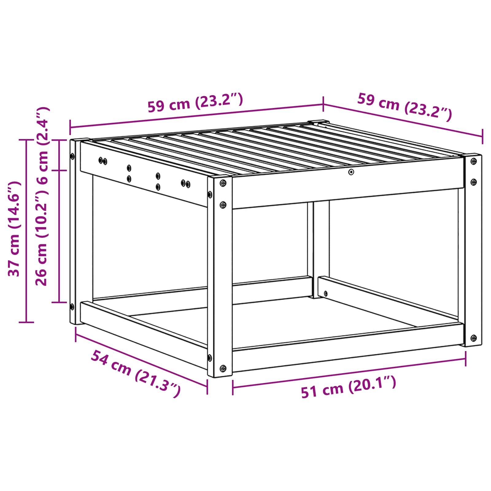 Buiten Tafel Massief Acaciahout Wit 59 x 59 x 37 cm