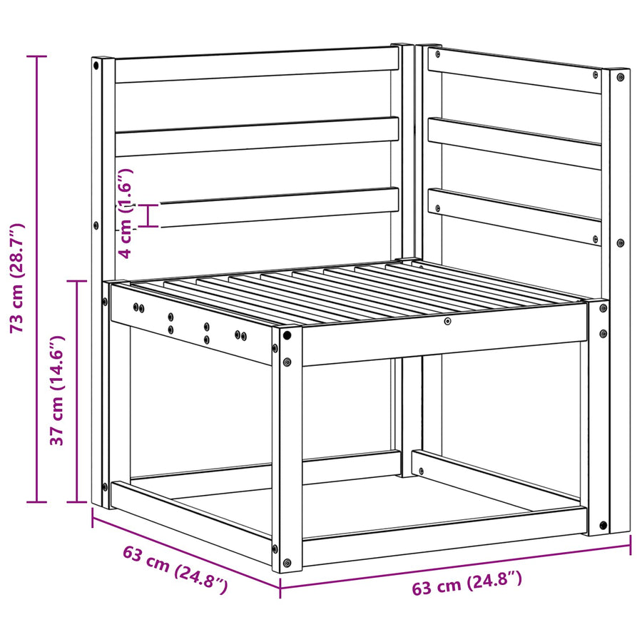 Buiten Hoek Sofa Massief Acaciahout Wit 63 x 63 x 73 cm