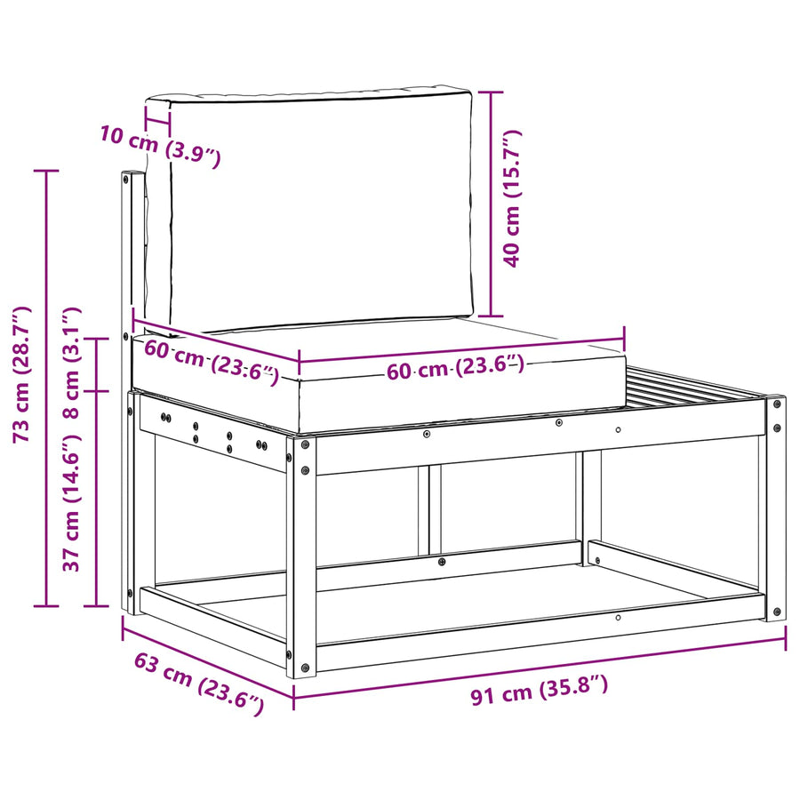 Buiten Eind Sofa Wit 91 x 63 x 73 cm Massief Acaciahout