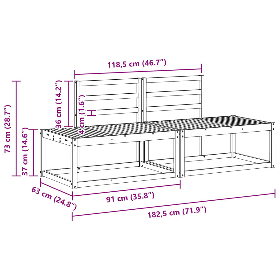 Buiten Eind Sofa 2 Stuk Wit 182,5 x 63 x 73 cm