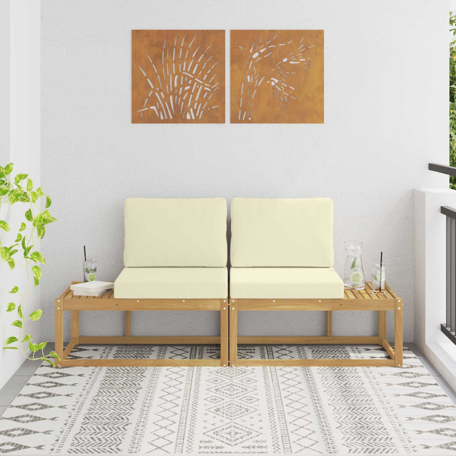 Buiten Eind Sofa met kussen 2 Stuk Wit Massief Acaciahout