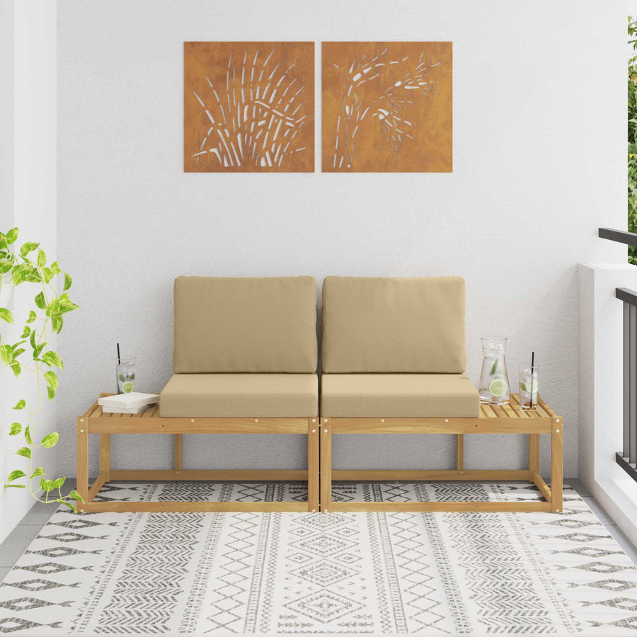 Buiten Eind Sofa met kussen 2 Stuk Wit Massief Acaciahout