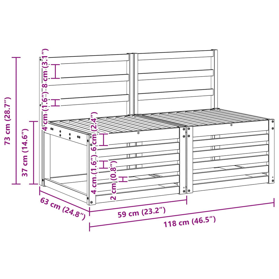 2 Stuk Buiten Midden Sofa Massief Acaciahout Wit