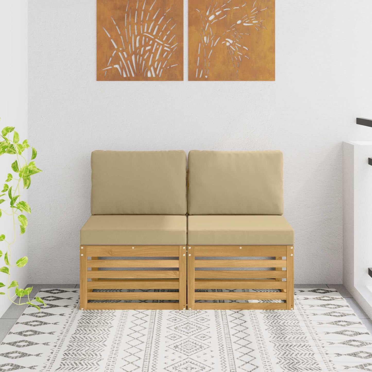 2 Stuk Buiten Midden Sofa Massief Acaciahout Wit