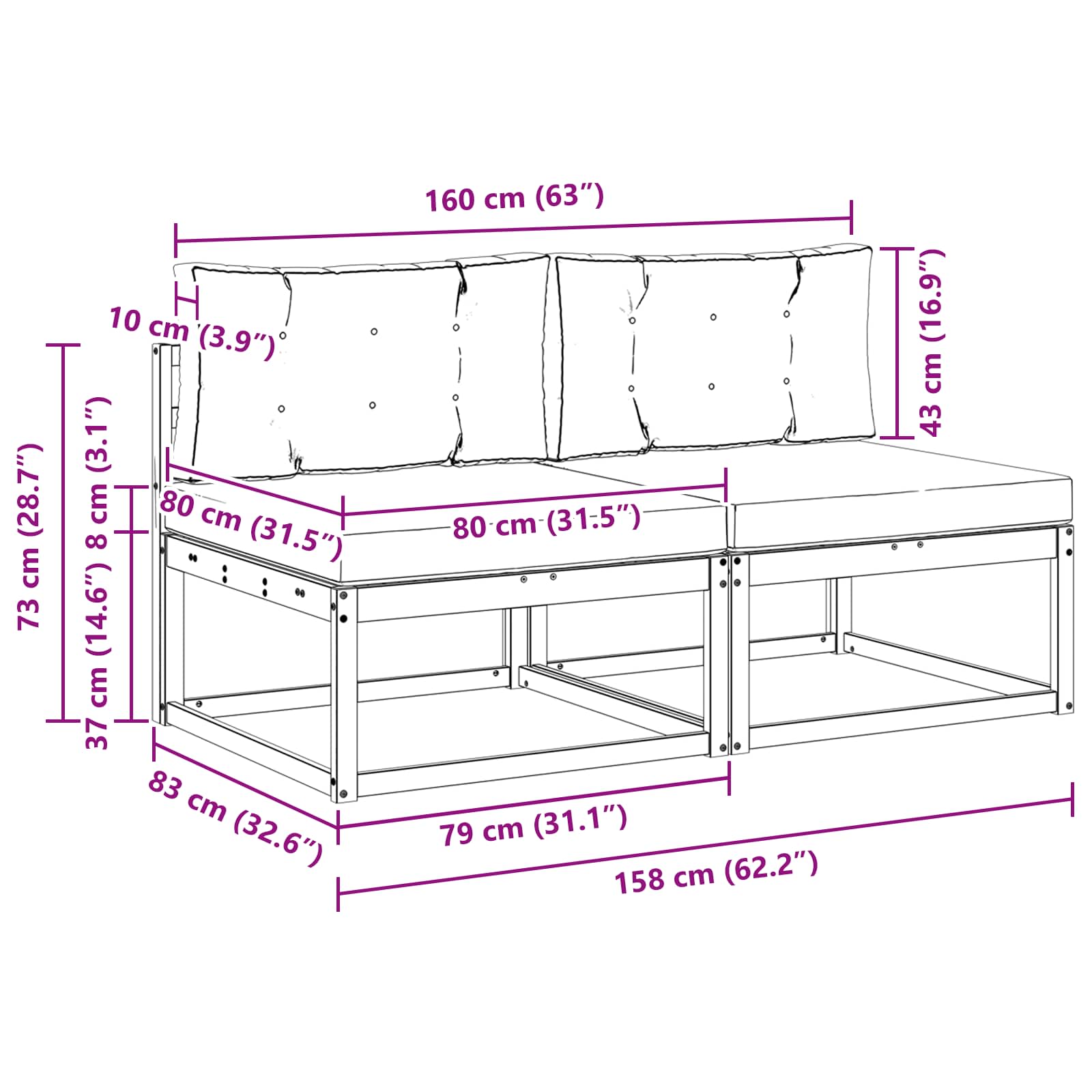 2 Stuk Buiten Midden Sofa Polyester Wit