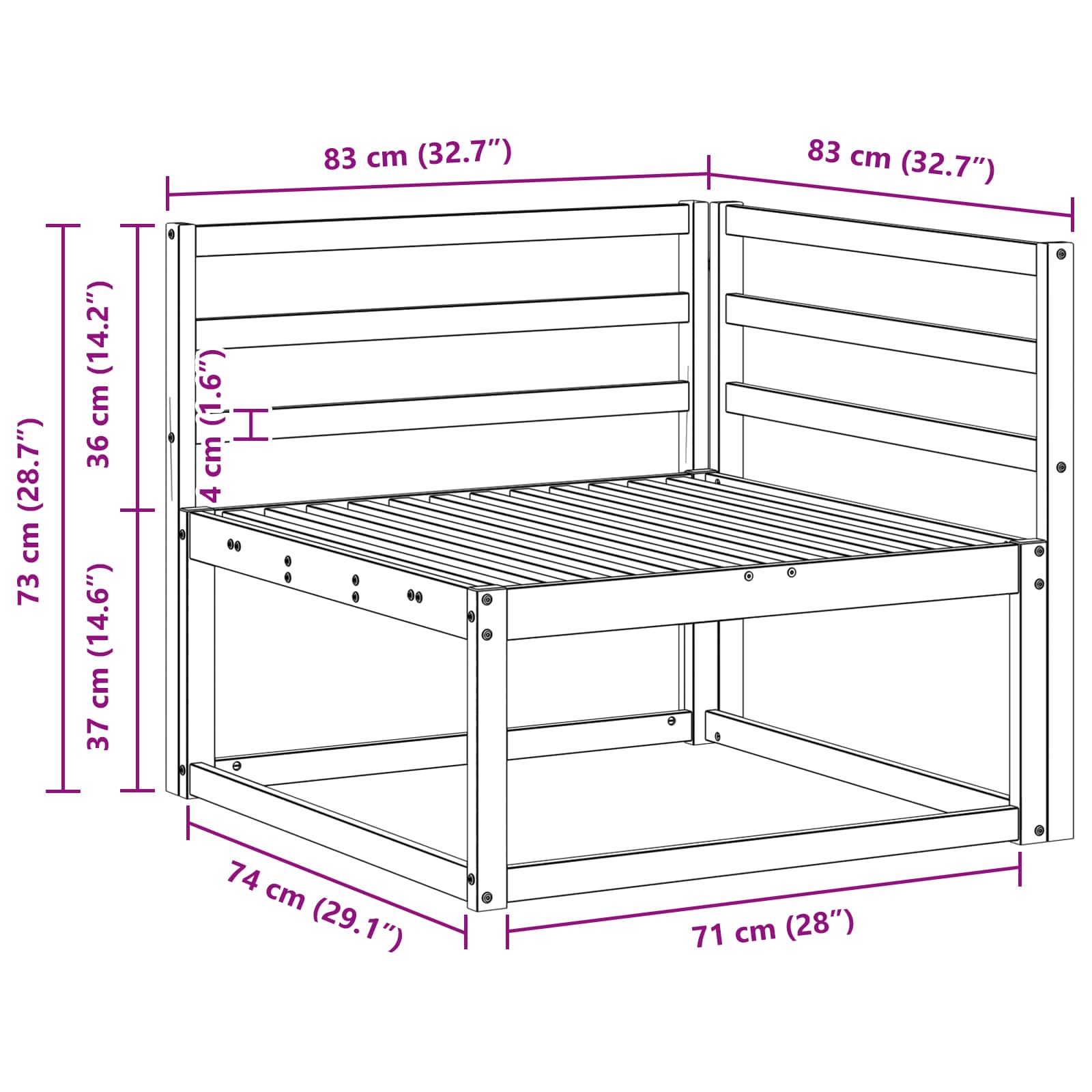 Outdoor Hoekbank Wit 83 x 83 x 73 cm