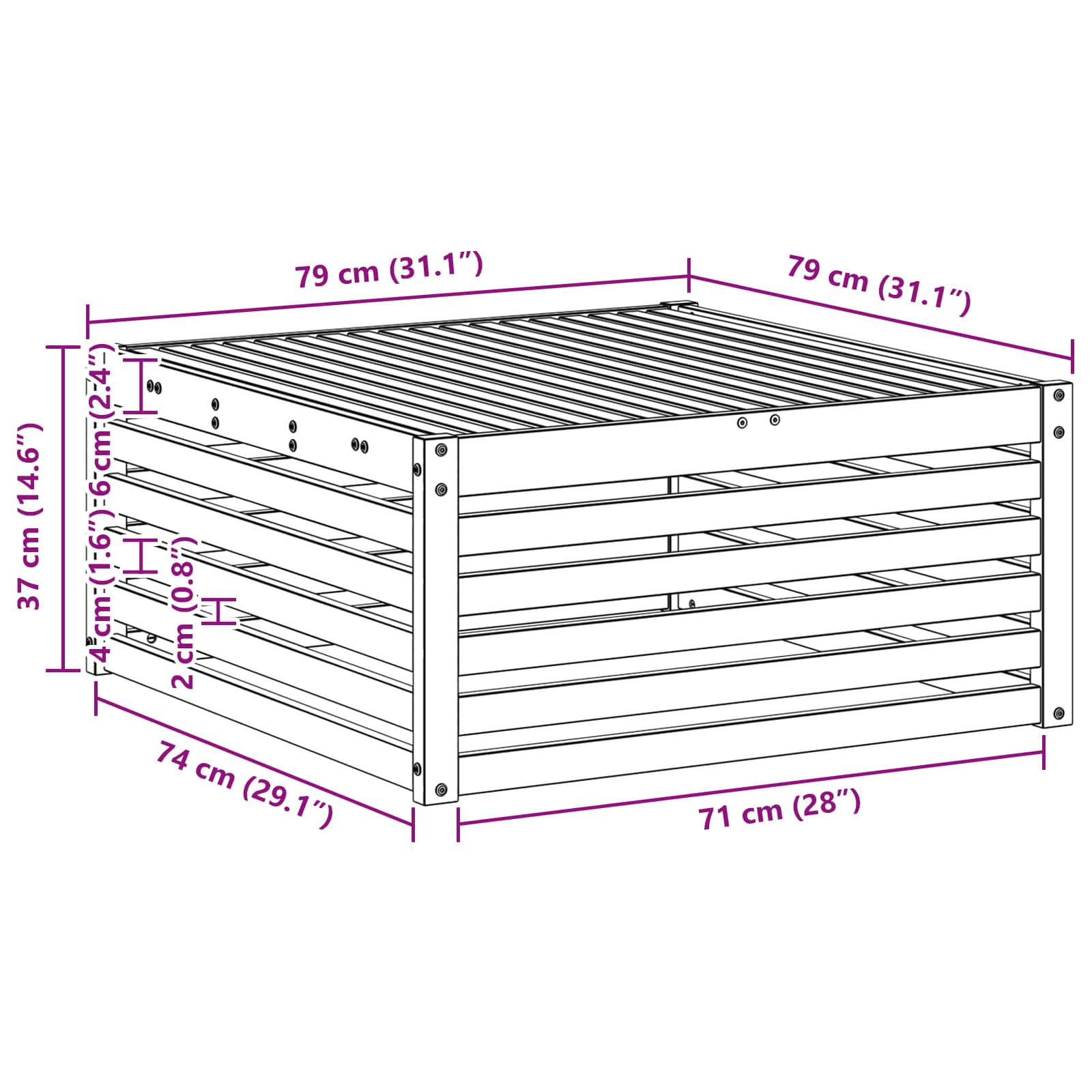 Buiten Tafel Massief Acaciahout Wit 79 x 79 x 37 cm
