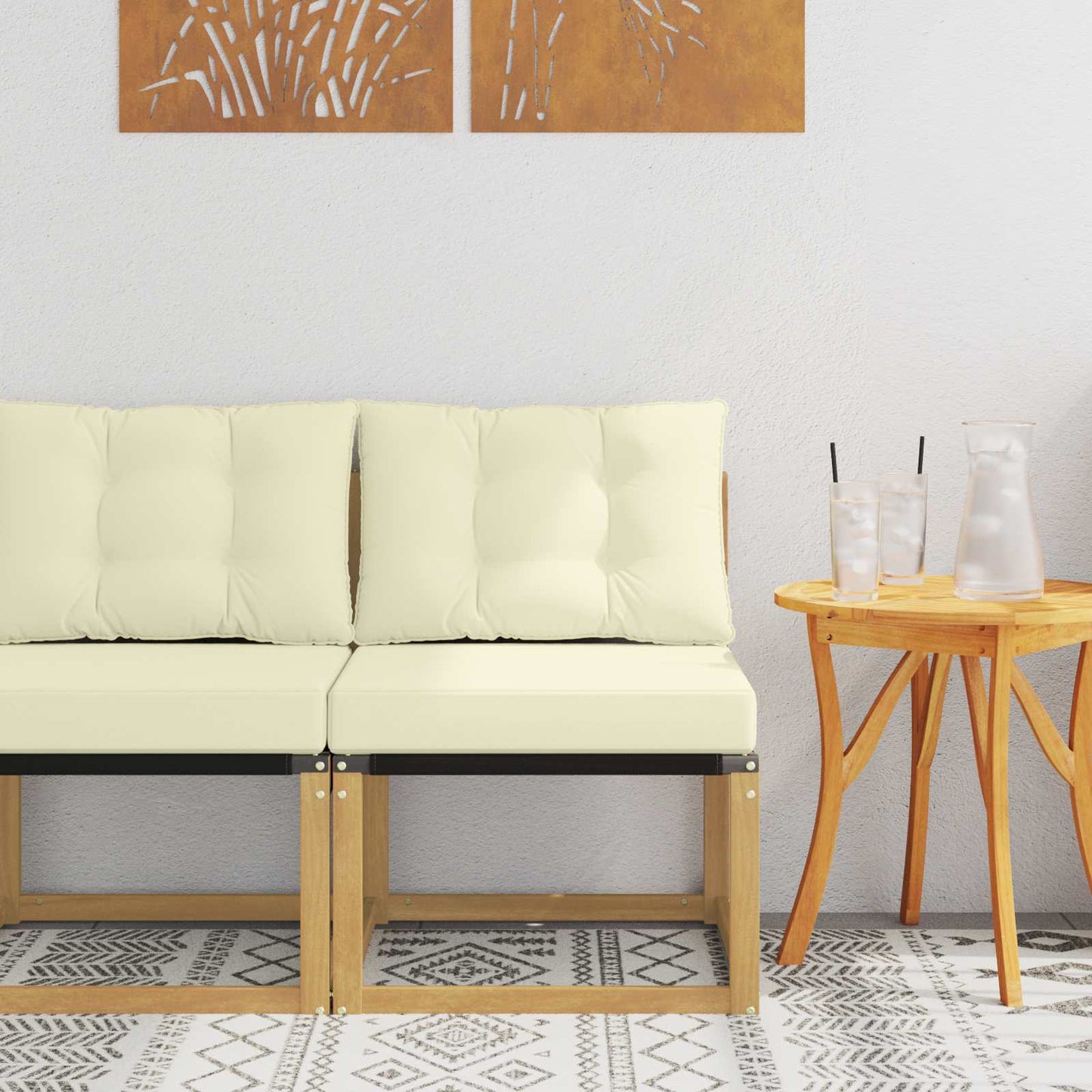 Buiten Midden Sofa Massief acaciahout en Textilene Stof Wit
