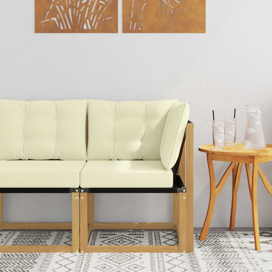 Buiten Hoek Sofa Massief acaciahout en Textilene Stof Wit