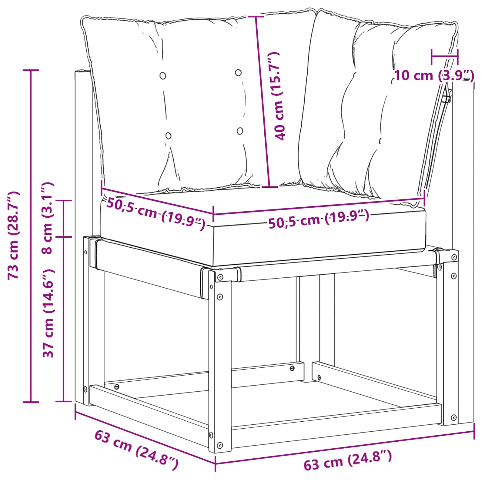 Buiten Hoek Sofa Massief acaciahout en Textilene Stof Wit