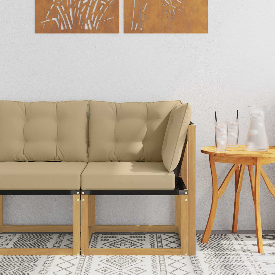 Buiten Hoek Sofa Massief acaciahout en Textilene Stof Wit