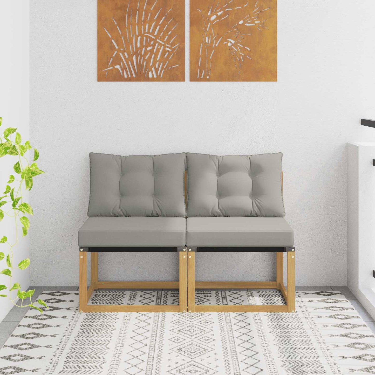 2 Stuk Buiten Midden Sofa Massief acaciahout en Textilene Stof