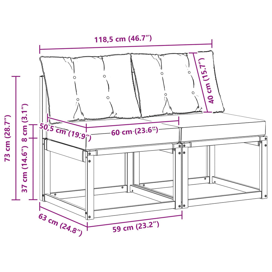 2 Stuk Buiten Midden Sofa Massief acaciahout en Textilene Stof