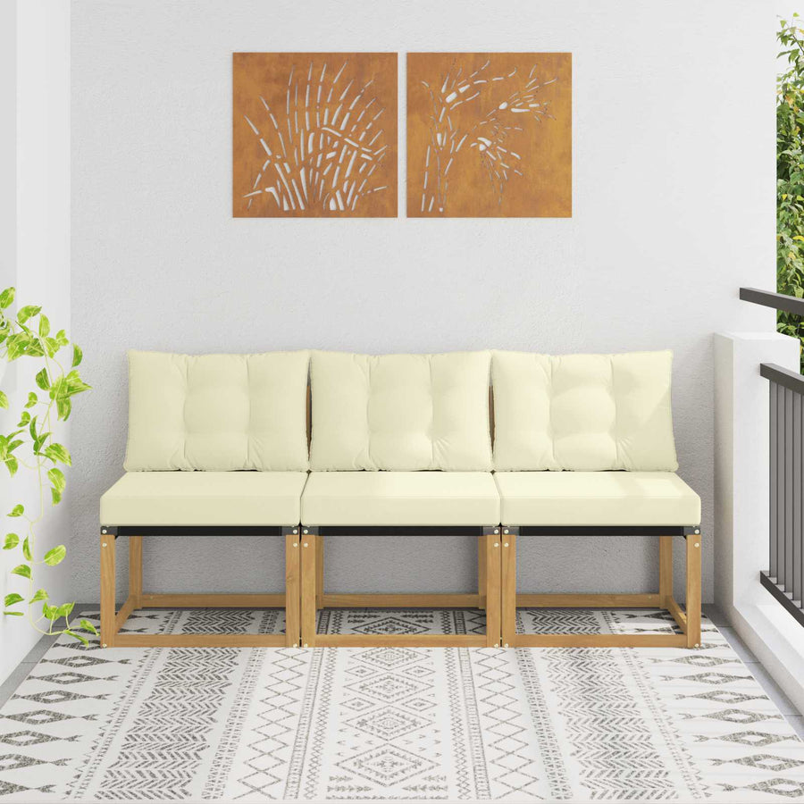 3 Stuk Buiten Midden Sofa Massief acaciahout en Textilene Stof