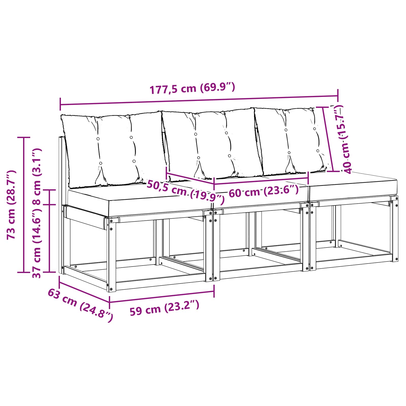3 Stuk Buiten Midden Sofa Massief acaciahout en Textilene Stof