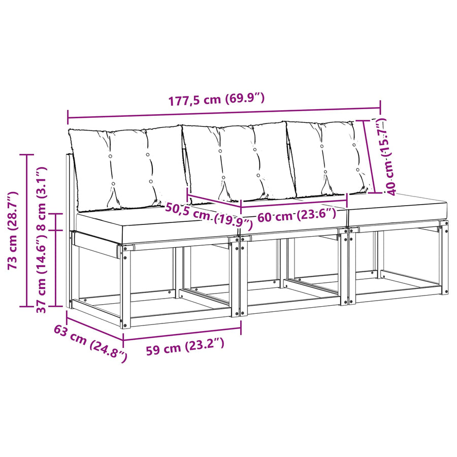 3 Stuk Buiten Midden Sofa Massief acaciahout en Textilene Stof