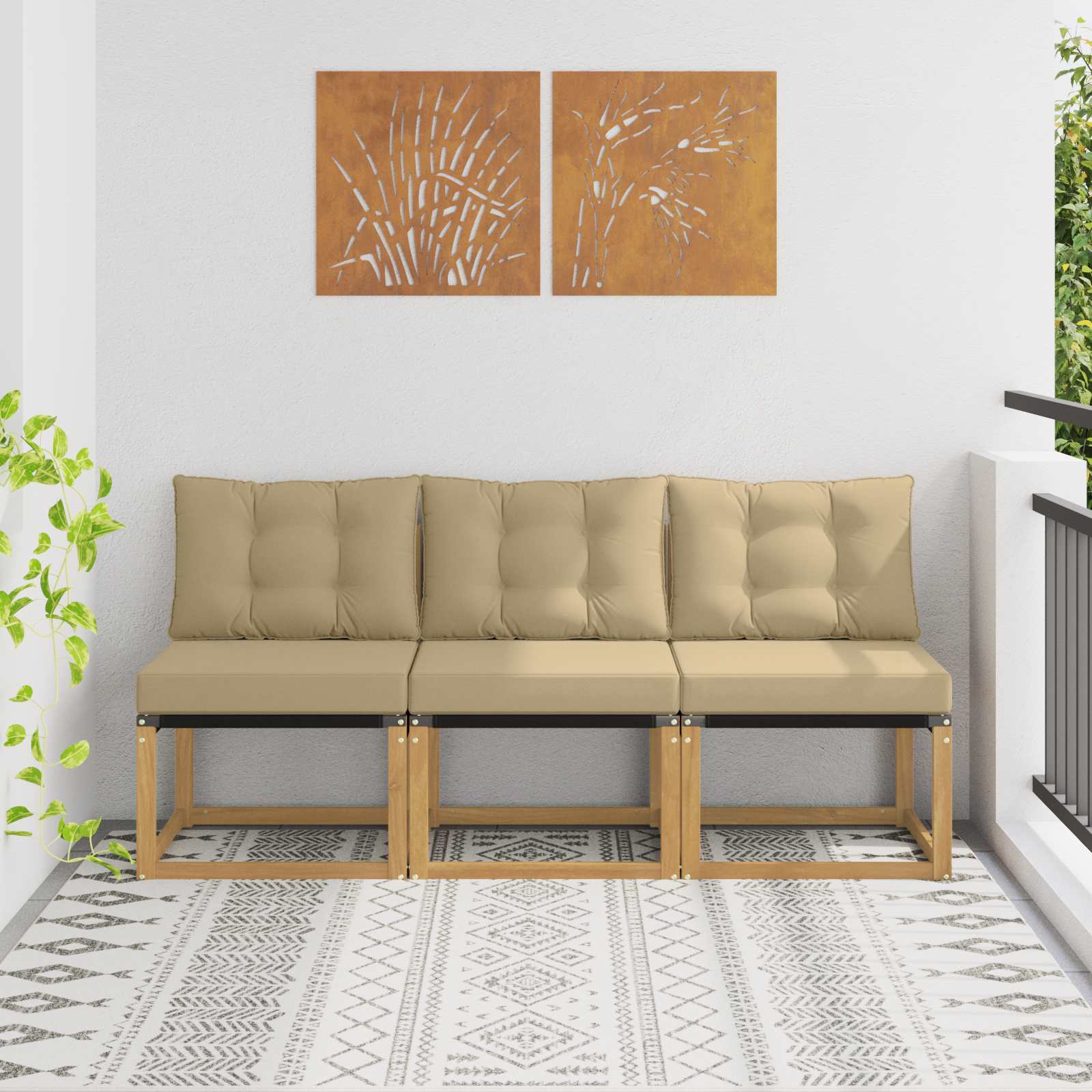 3 Stuk Buiten Midden Sofa Massief acaciahout en Textilene Stof