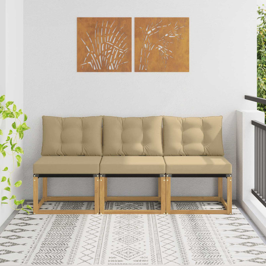 3 Stuk Buiten Midden Sofa Massief acaciahout en Textilene Stof