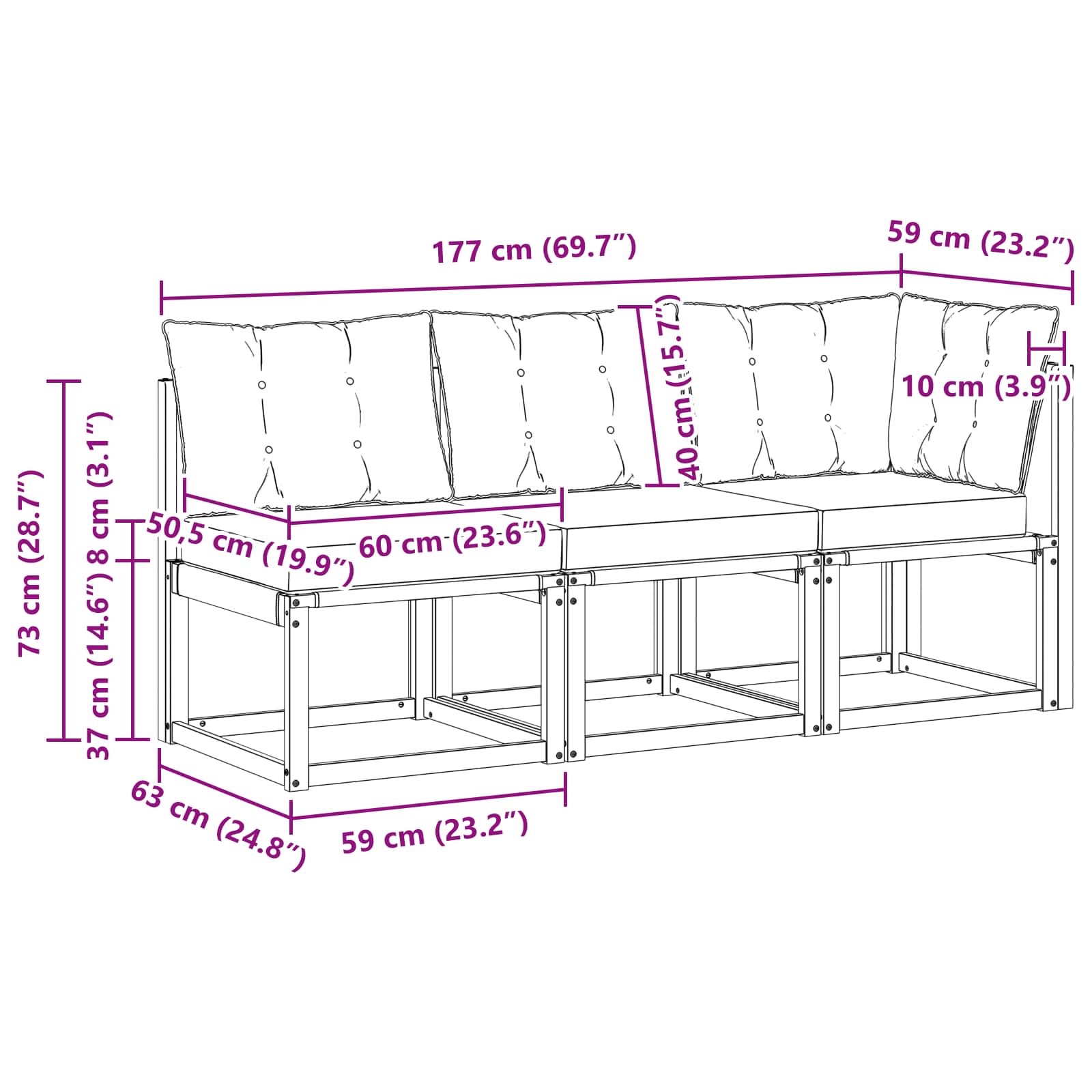 Outdoor Midden- en Hoeksalon met kussen 3 Stuk Wit