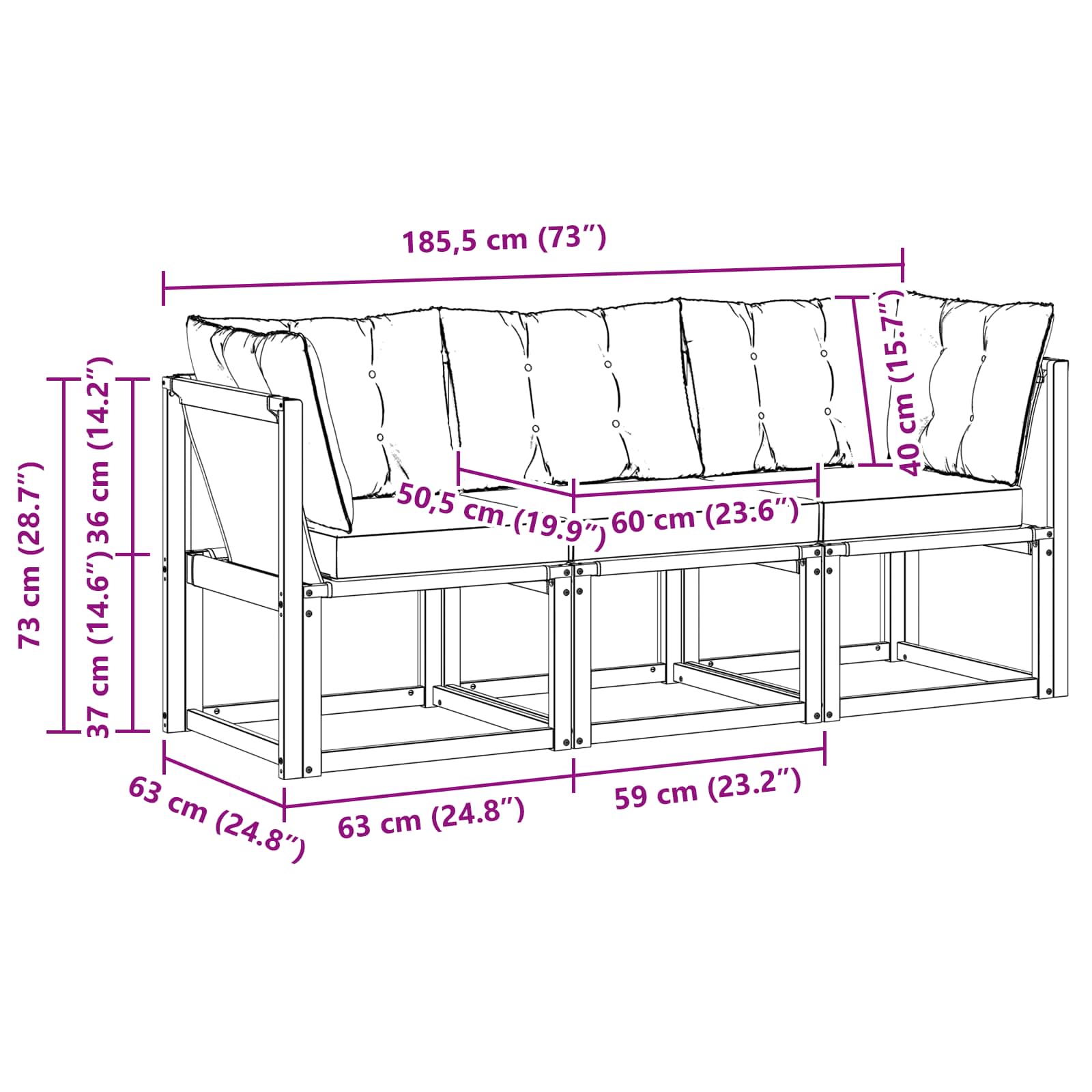 Outdoor Midden- en Hoeksalon met kussen 3 Stuk Wit