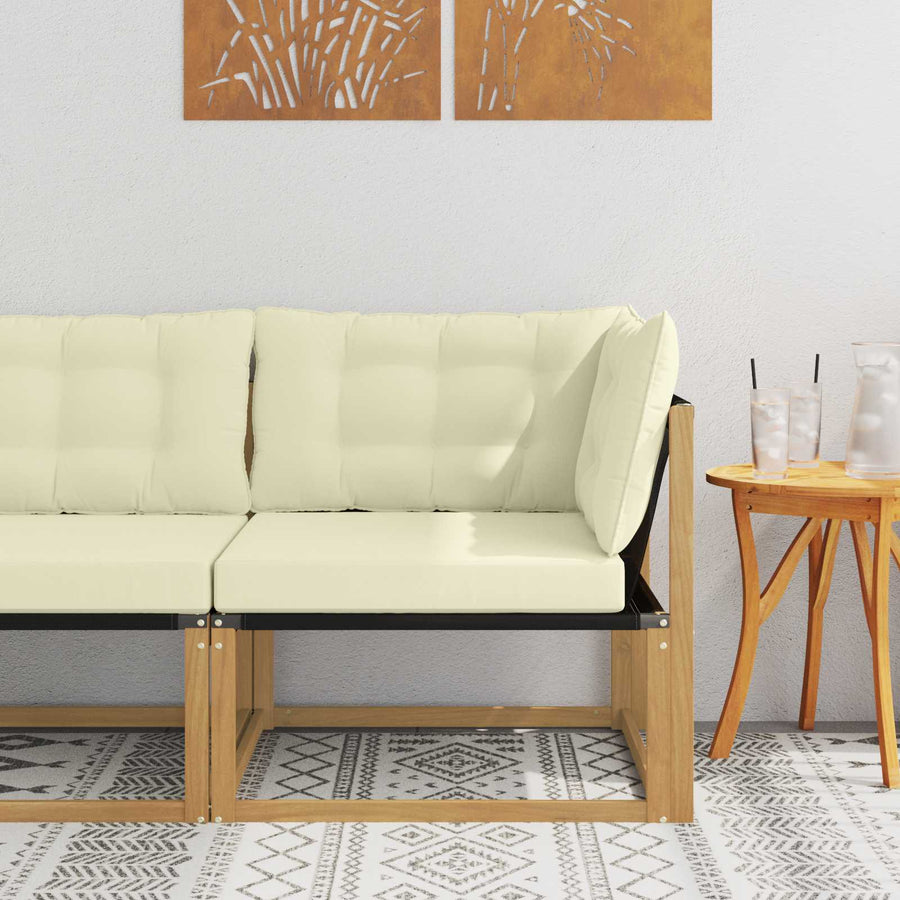 Buiten Hoek Sofa Massief Acaciahout en Textilene Wit