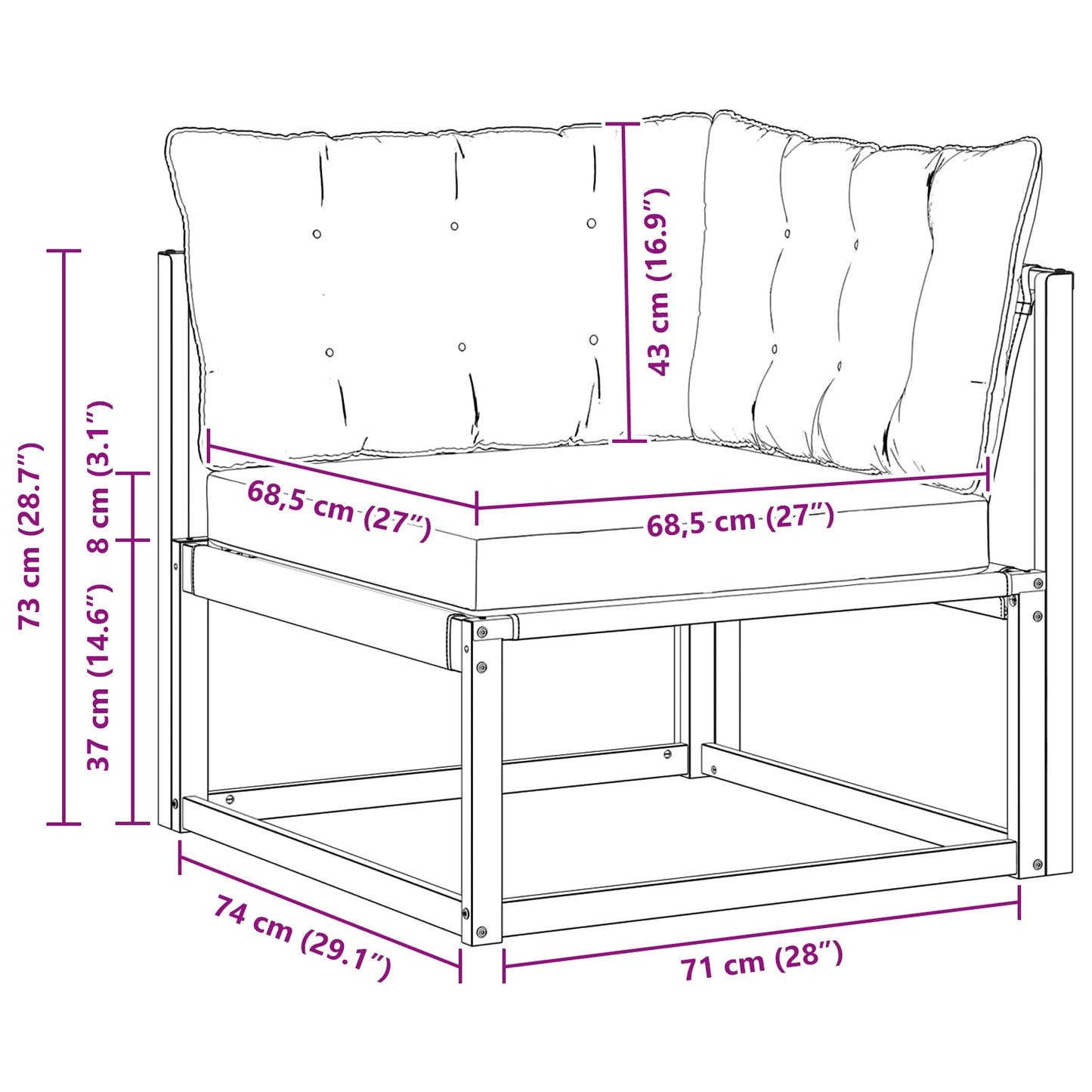 Buiten Hoek Sofa Massief Acaciahout en Textilene Wit