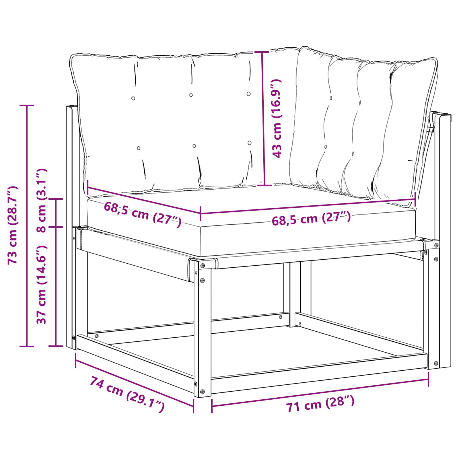 Buiten Hoek Sofa Massief Acaciahout en Textilene Wit