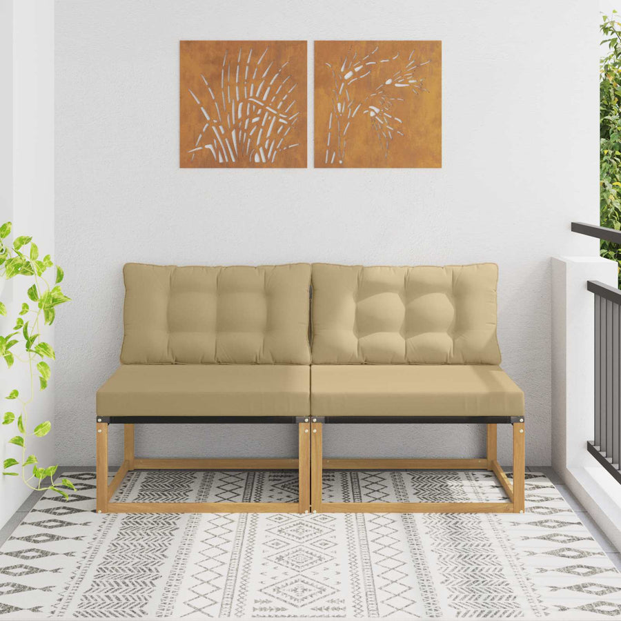 Buiten Midden Sofa Massief Acaciahout en Textilene Wit