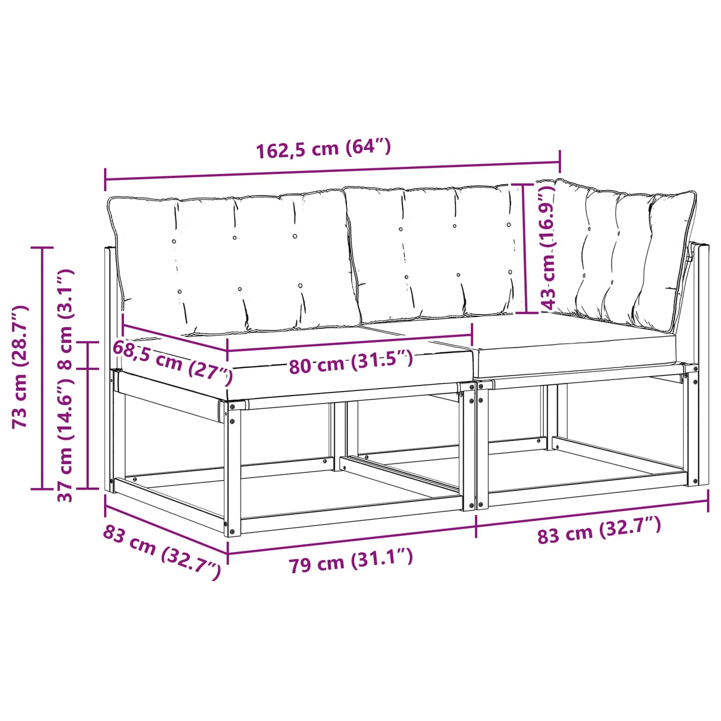 Sectie Sofa Eenheden staal