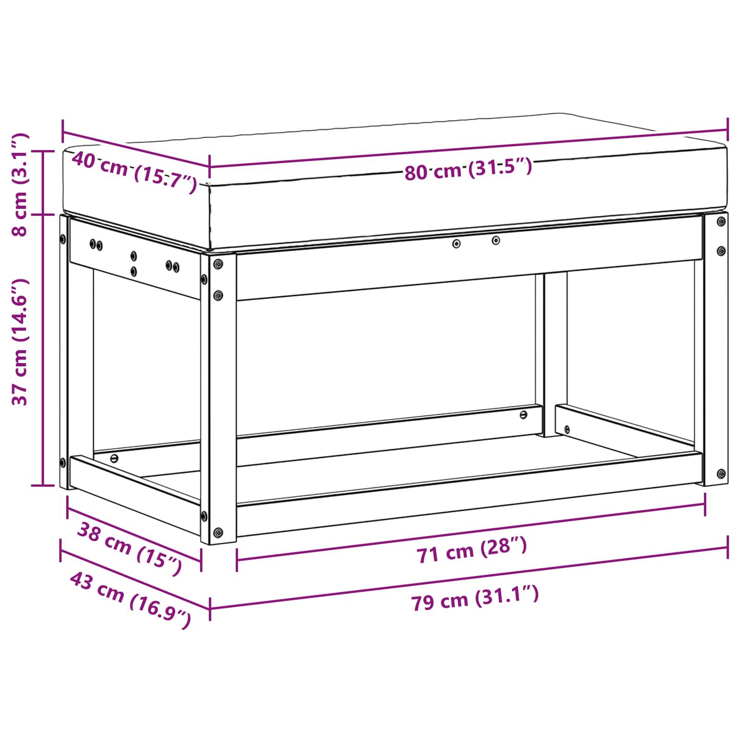 Buitenstoolbank Wit 80 x 43 x 45 cm Massief Acaciahout